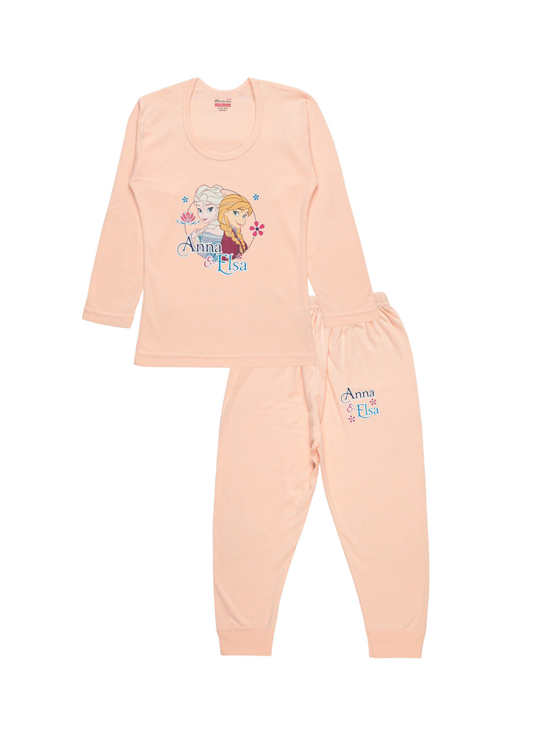 Bodycare Kids Girls Peach Anna & Elsa Printed Cotton Thermal Set