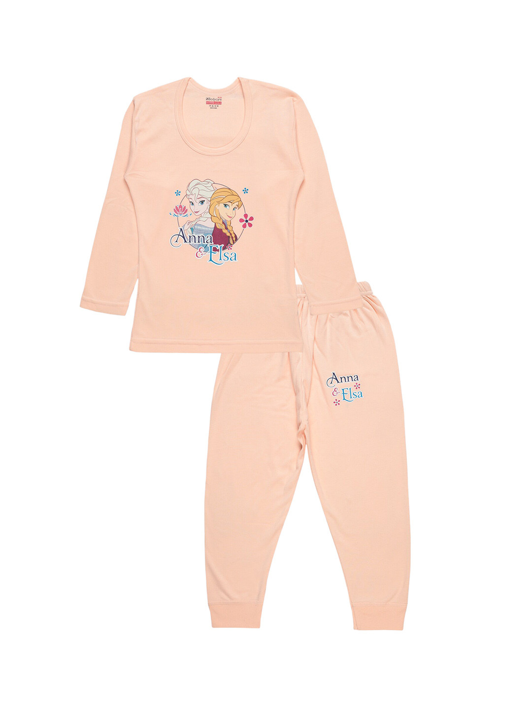 Bodycare Kids Girls Peach Anna & Elsa Printed Cotton Thermal Set