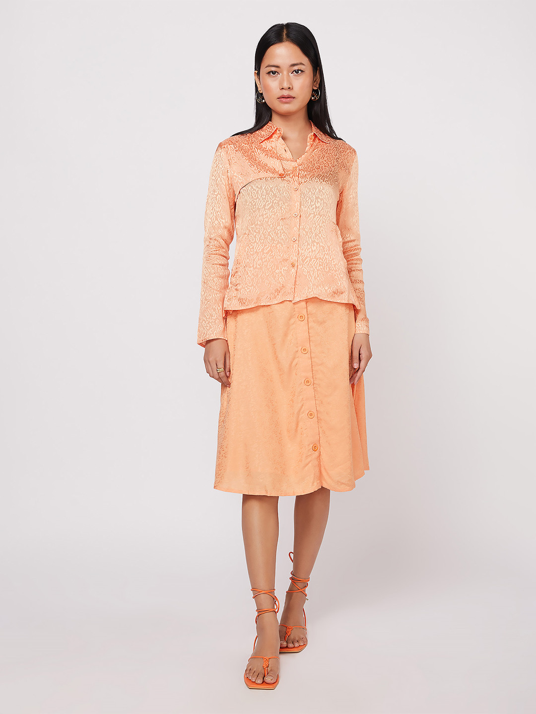 NOT SO PINK Women Peach-Coloured Front Pocket Box Fit Shirt