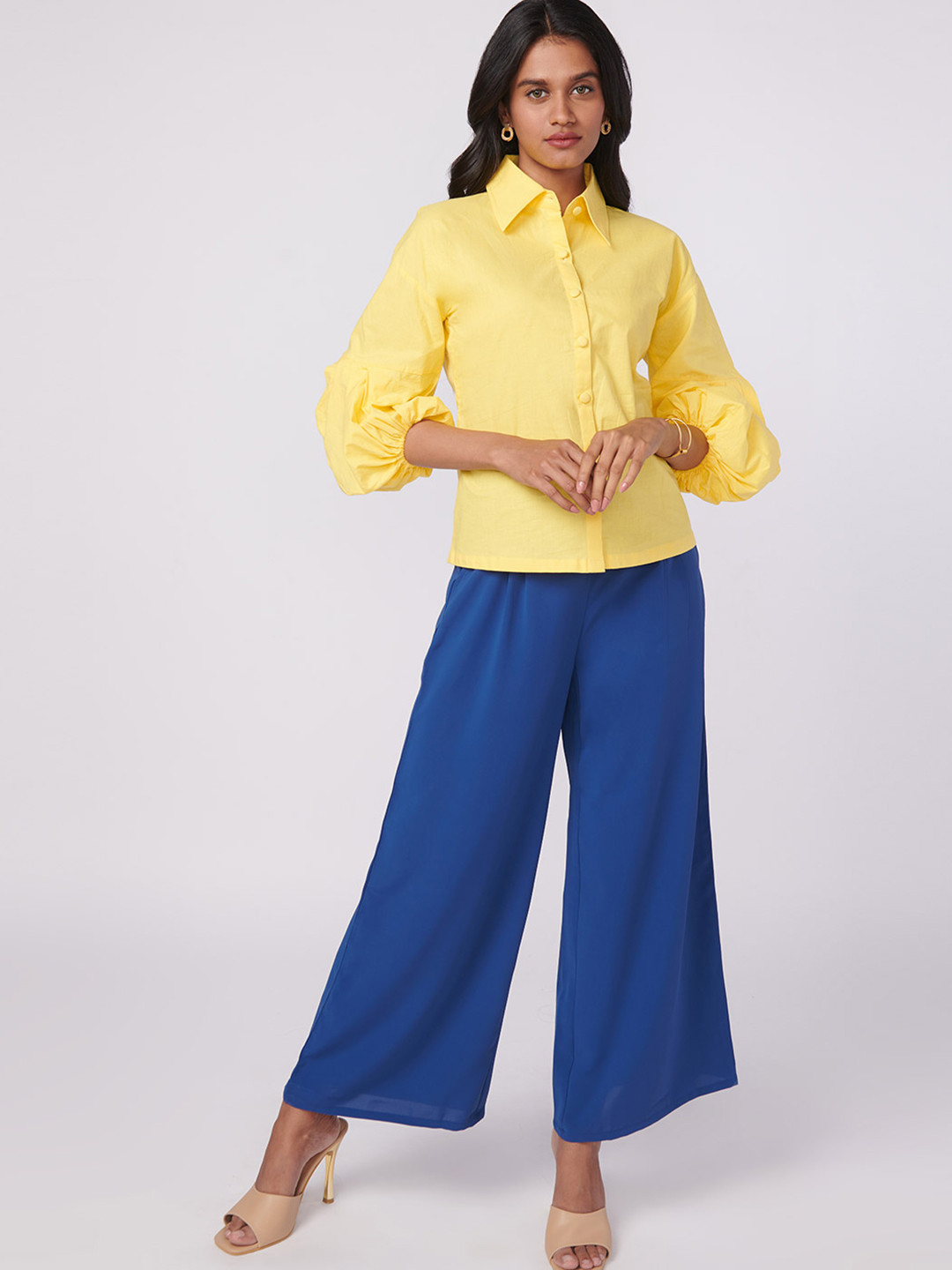 NOT SO PINK Women Yellow Balloon Sleeve Shirt