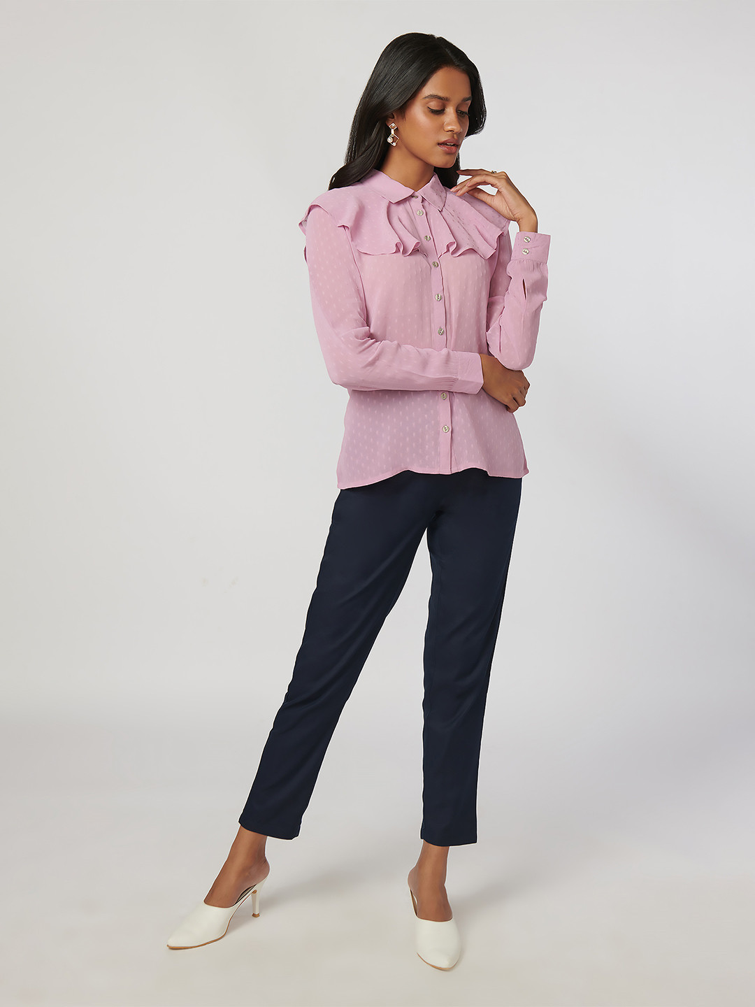 NOT SO PINK Women Purple Frill Collar Shirt