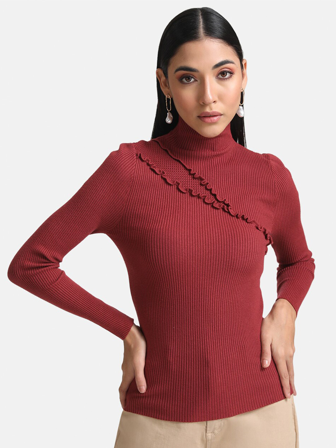 Kazo Women Rust Ribbed Pullover