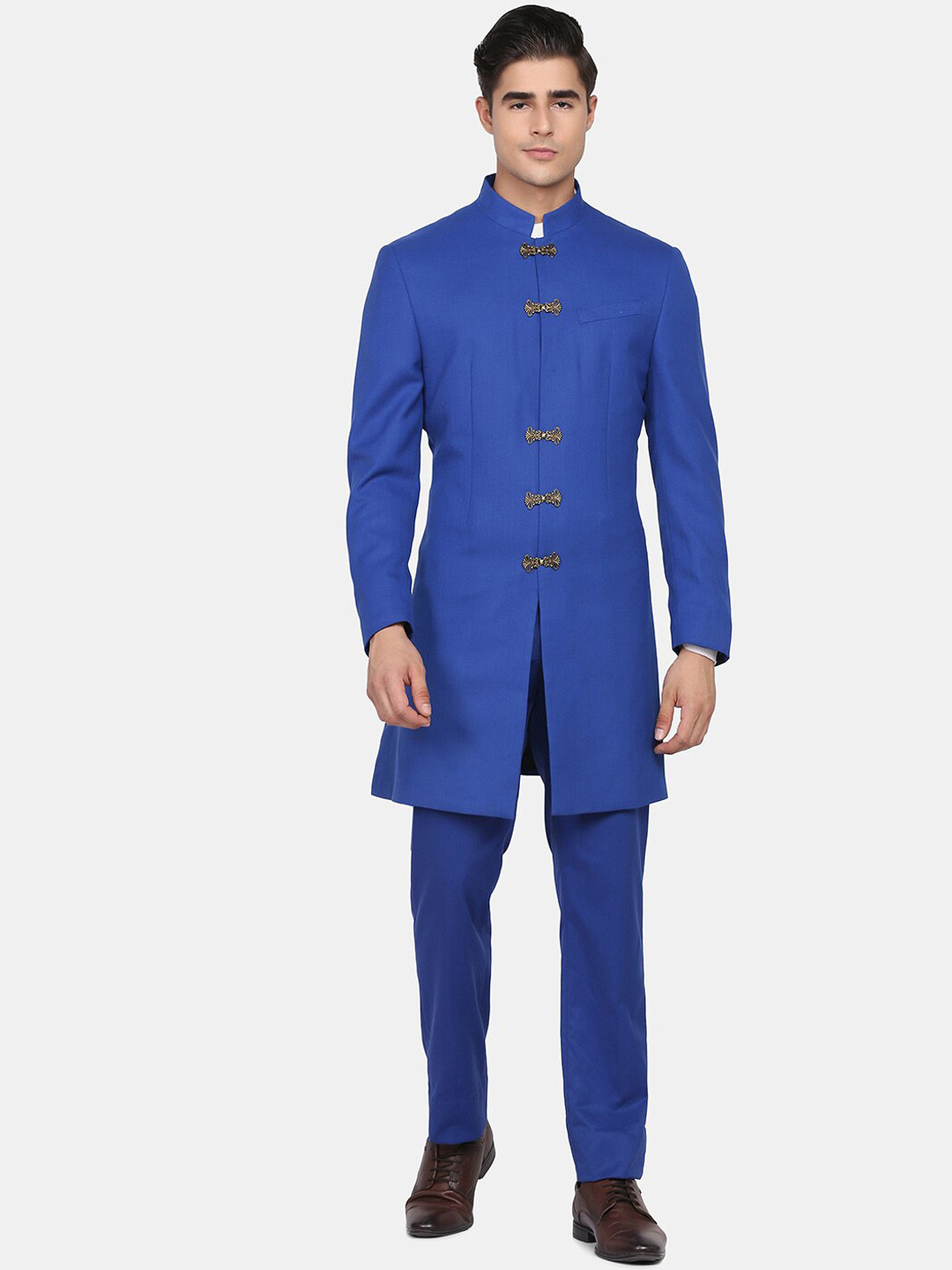 Blackberrys Men Blue Solid Slim-Fit Bandhgala Suit