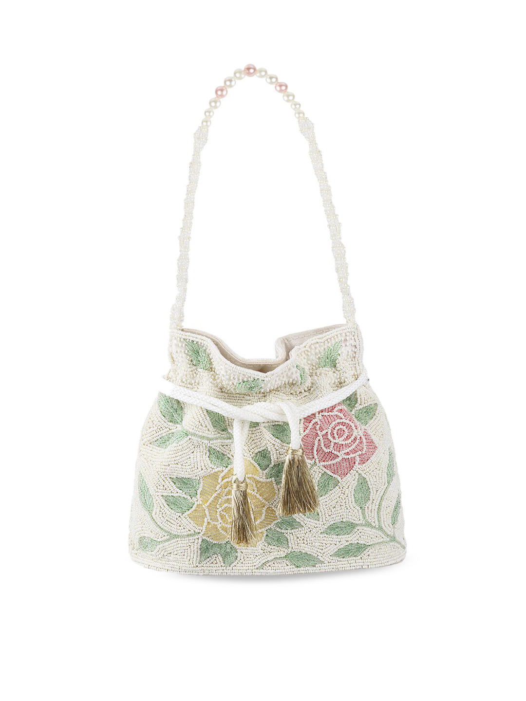 Metro Off White Embellished Embellished Potli Clutch