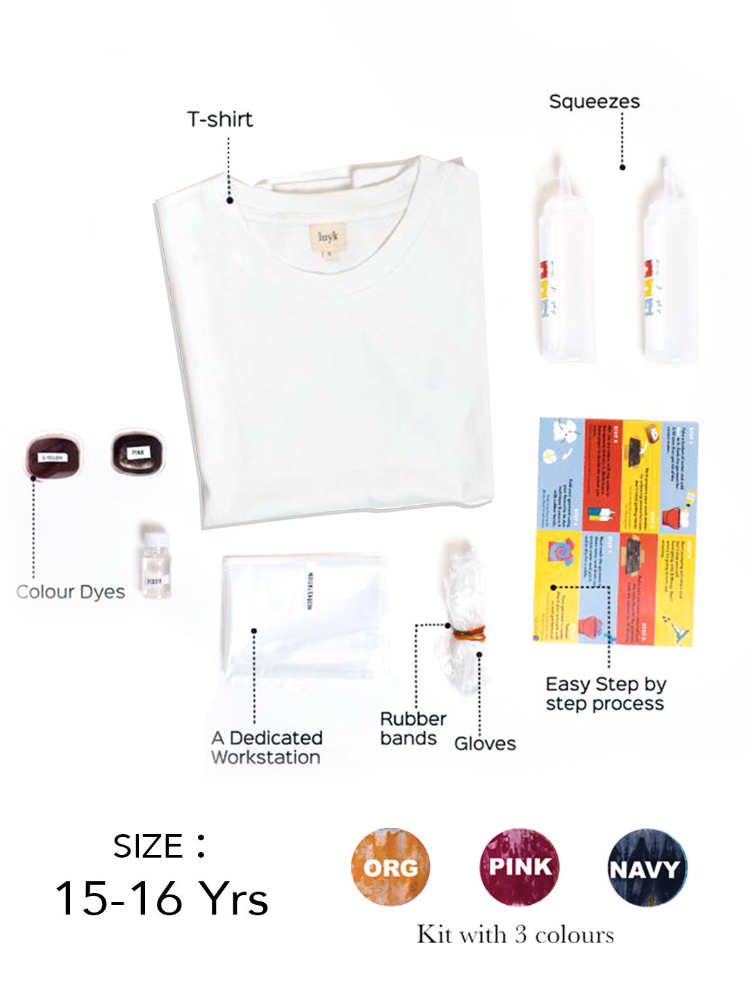 luyk Kids Navy Blue & Pink Tie & Dyed DIY T-Shirt Kit