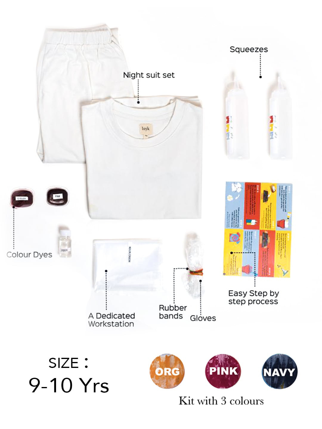 luyk Kids Orange & Pink Tie & Dyed DIY Night Suit Kit
