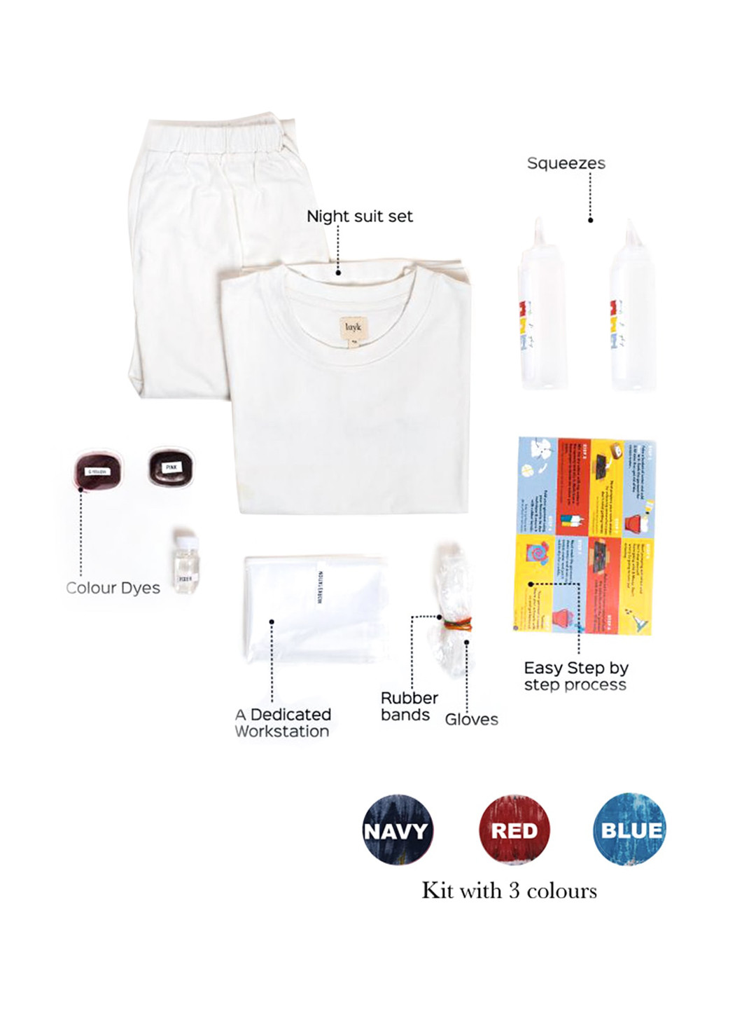 luyk Kids Navy Blue & Red Tie & Dyed DIY Night Suit Kit