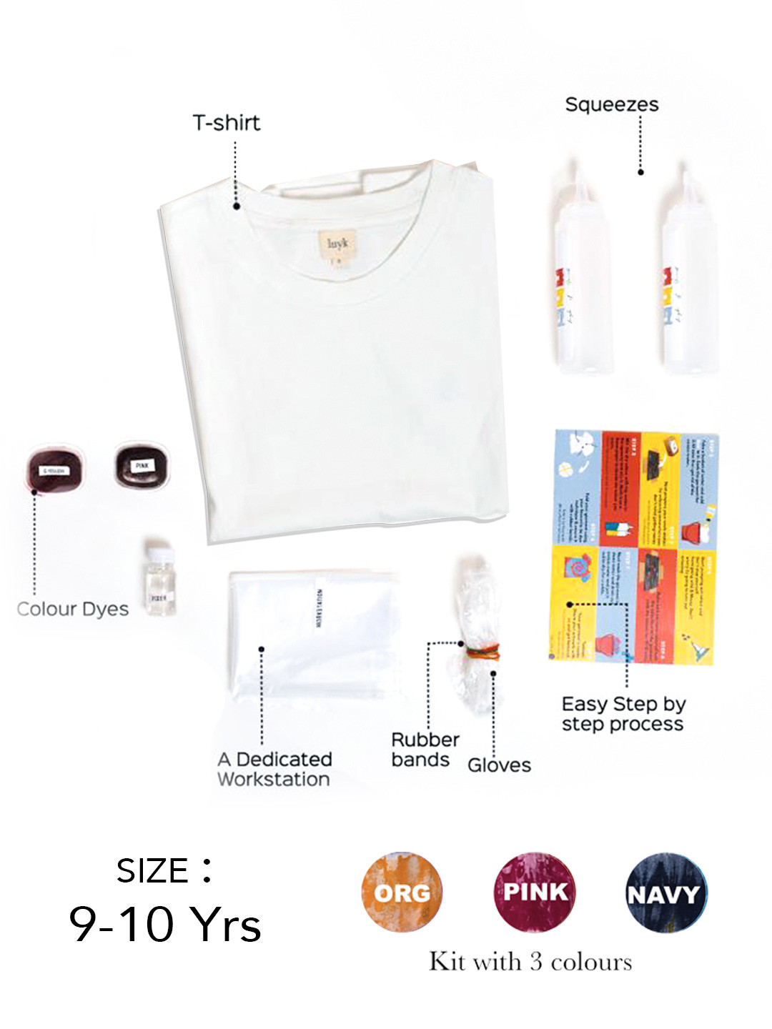 luyk Kids White Tie & Dye DIY T-Shirt Kit