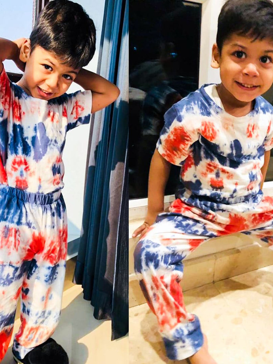 luyk Kids Navy Blue & Pink Tie & Dyed DIY Night Suit Kit