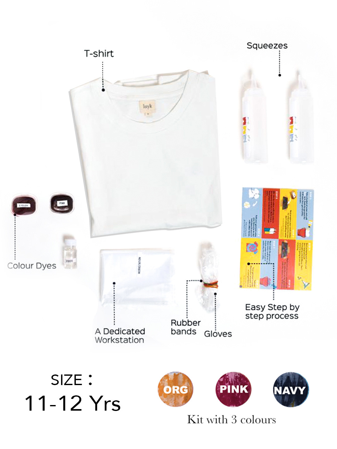 luyk Kids Navy Blue & White Tie & Dyed DIY T-shirt Kit