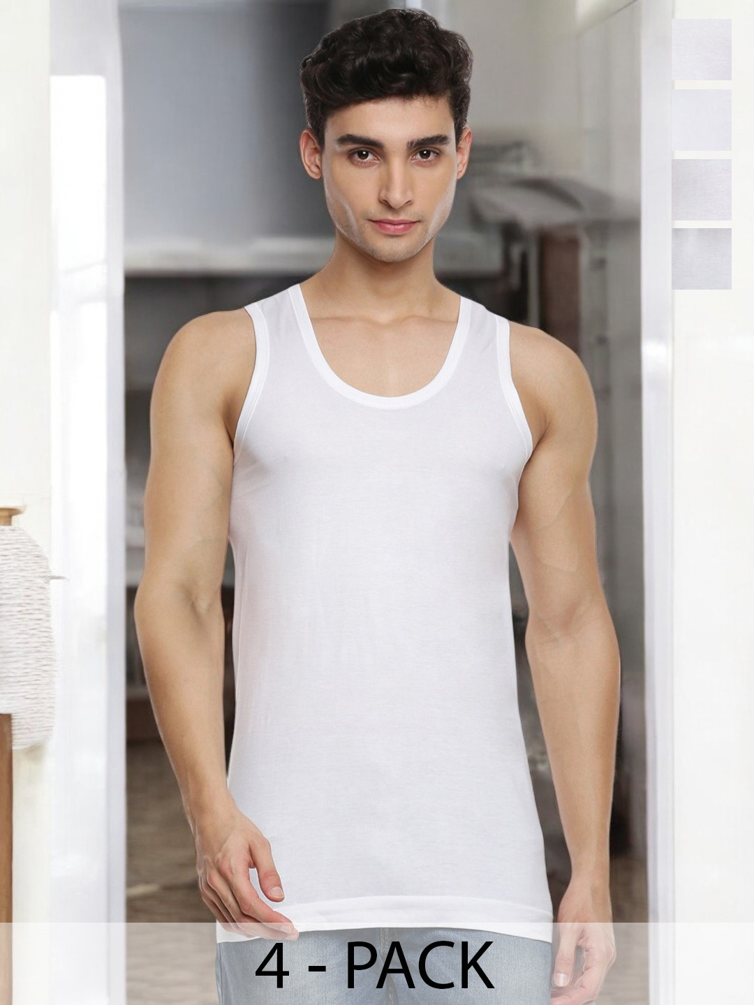 Ramraj Pack of 4 Men White Scoop Neck Sleeveless Cotton Innerwear Vest
