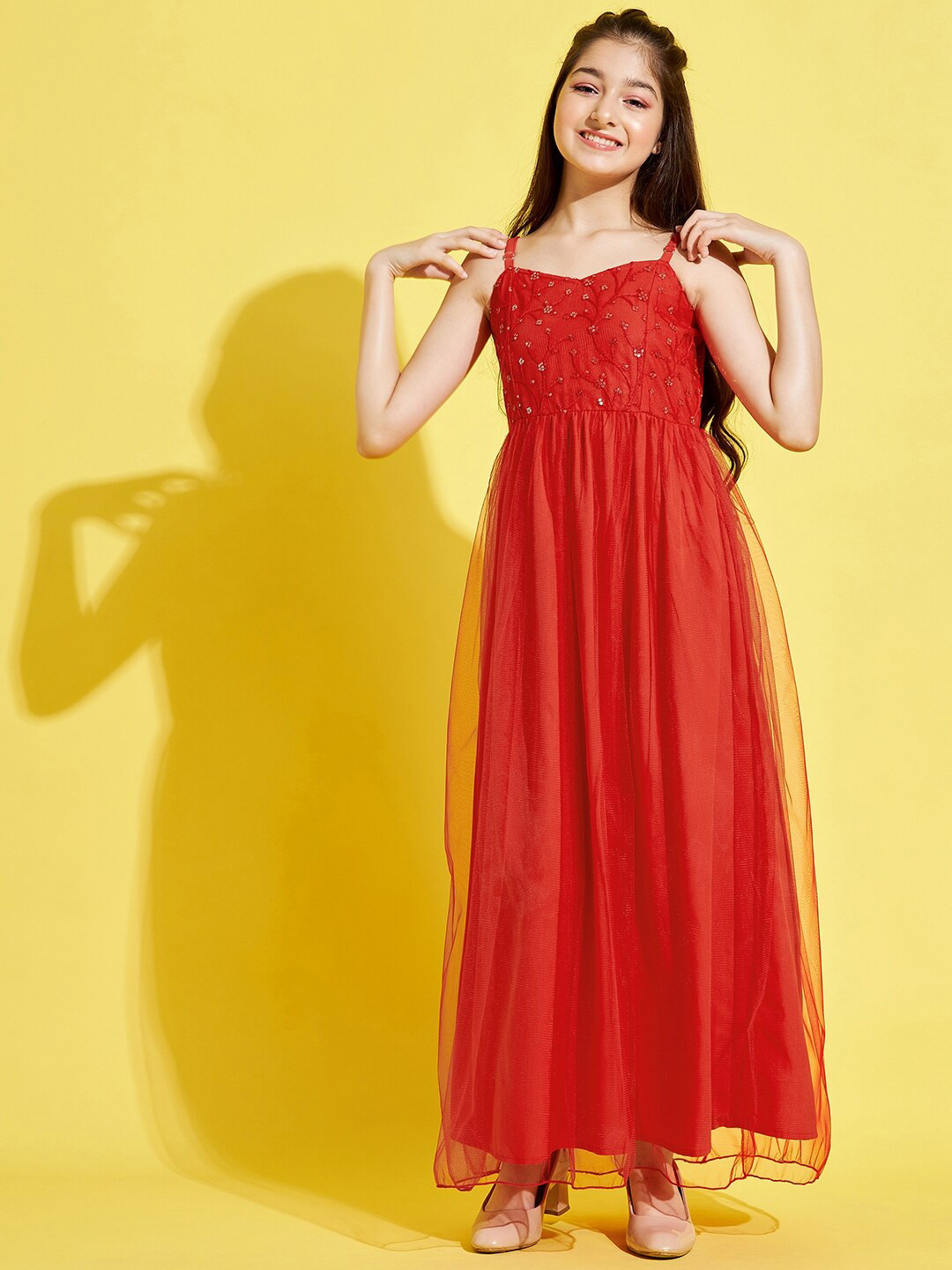 Cherry & Jerry Girls Red Net Maxi Maxi Dress