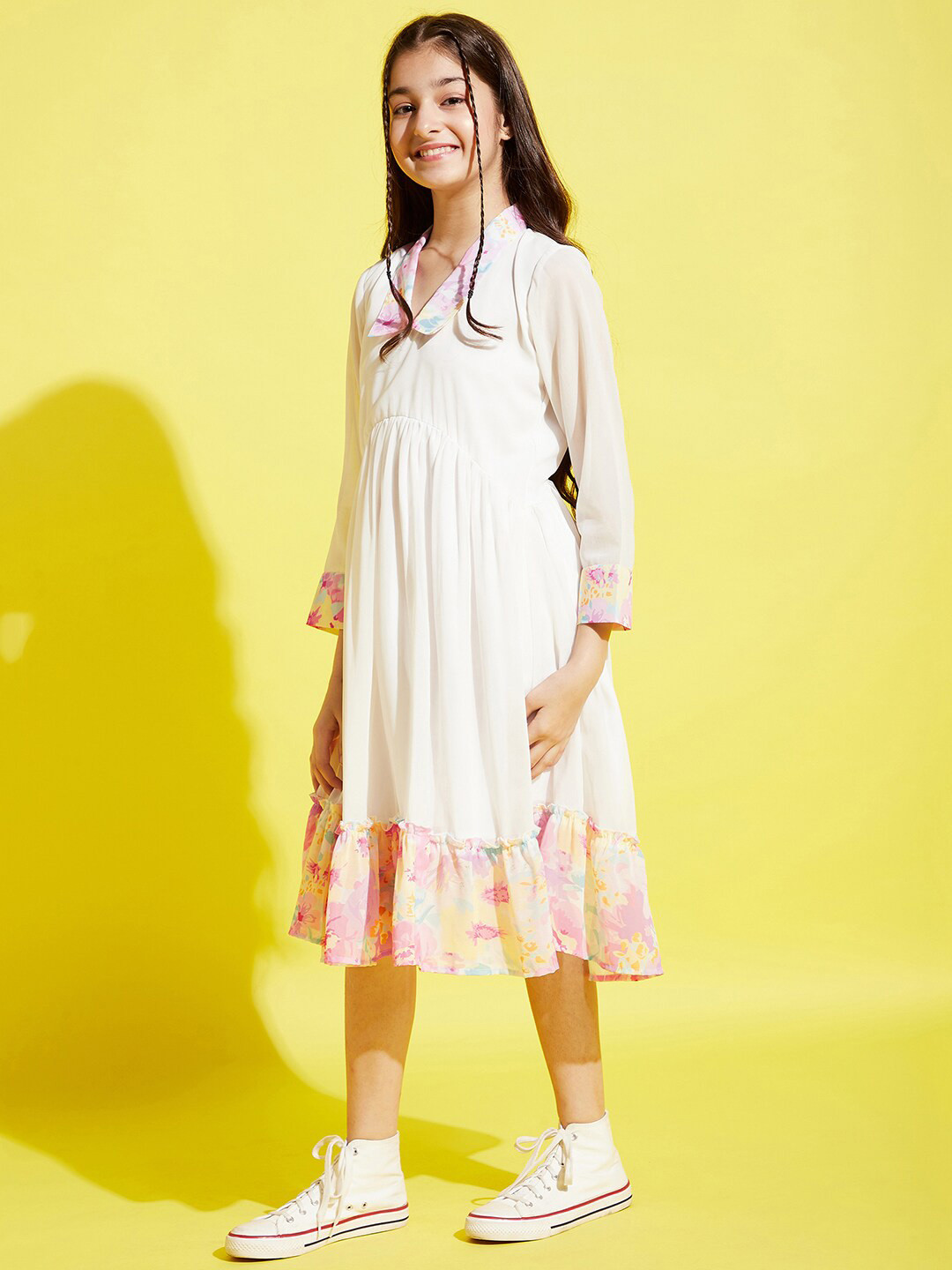Cherry & Jerry Girls White & Pink A-Line Midi Dress