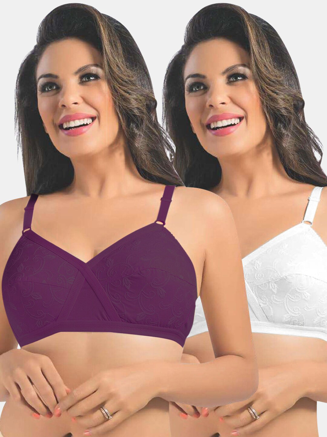 Sonari Purple & White Floral 2 Everyday Pure Cotton Bra uniquepurplewhite32C