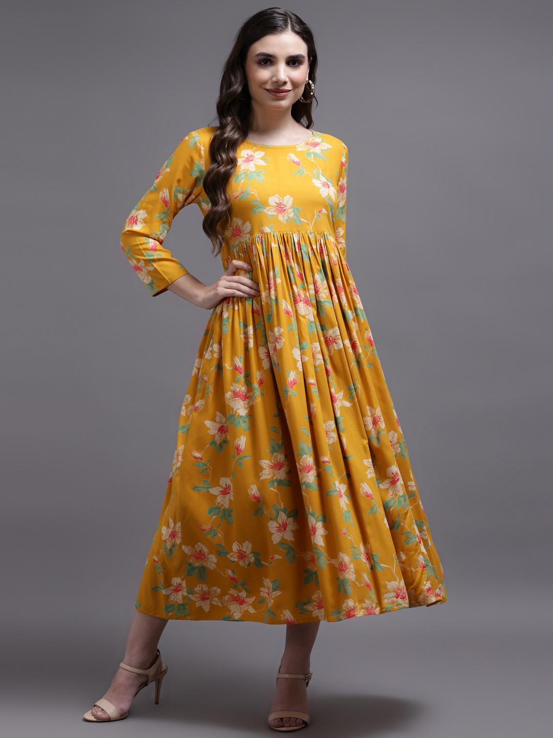 KALINI Yellow Floral Maxi Dress