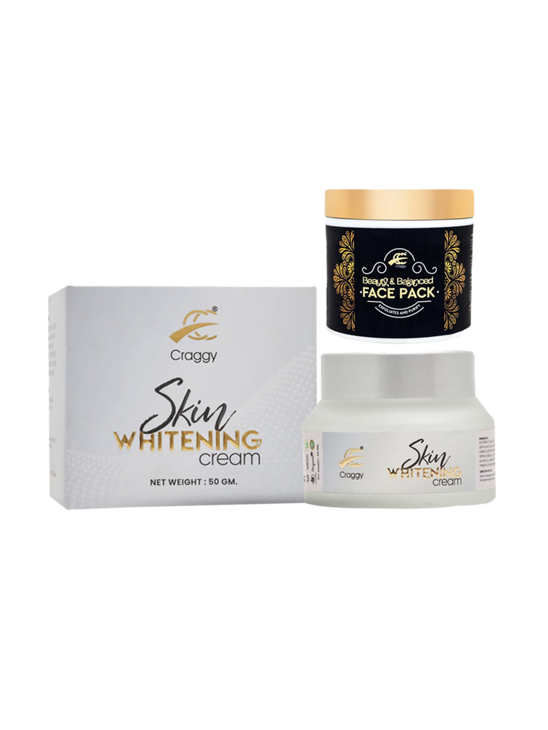 Craggy Cosmetic Set of Skin Whitening Cream 50g & Beauty & Balanced Face Pack 135ml