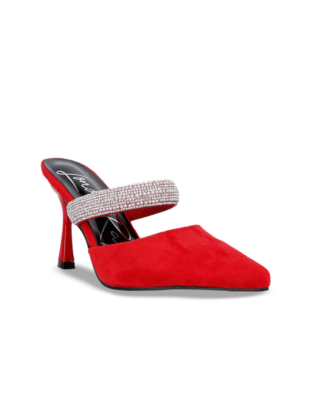 London Rag Red Embellished Velvet Party Kitten Mary Janes