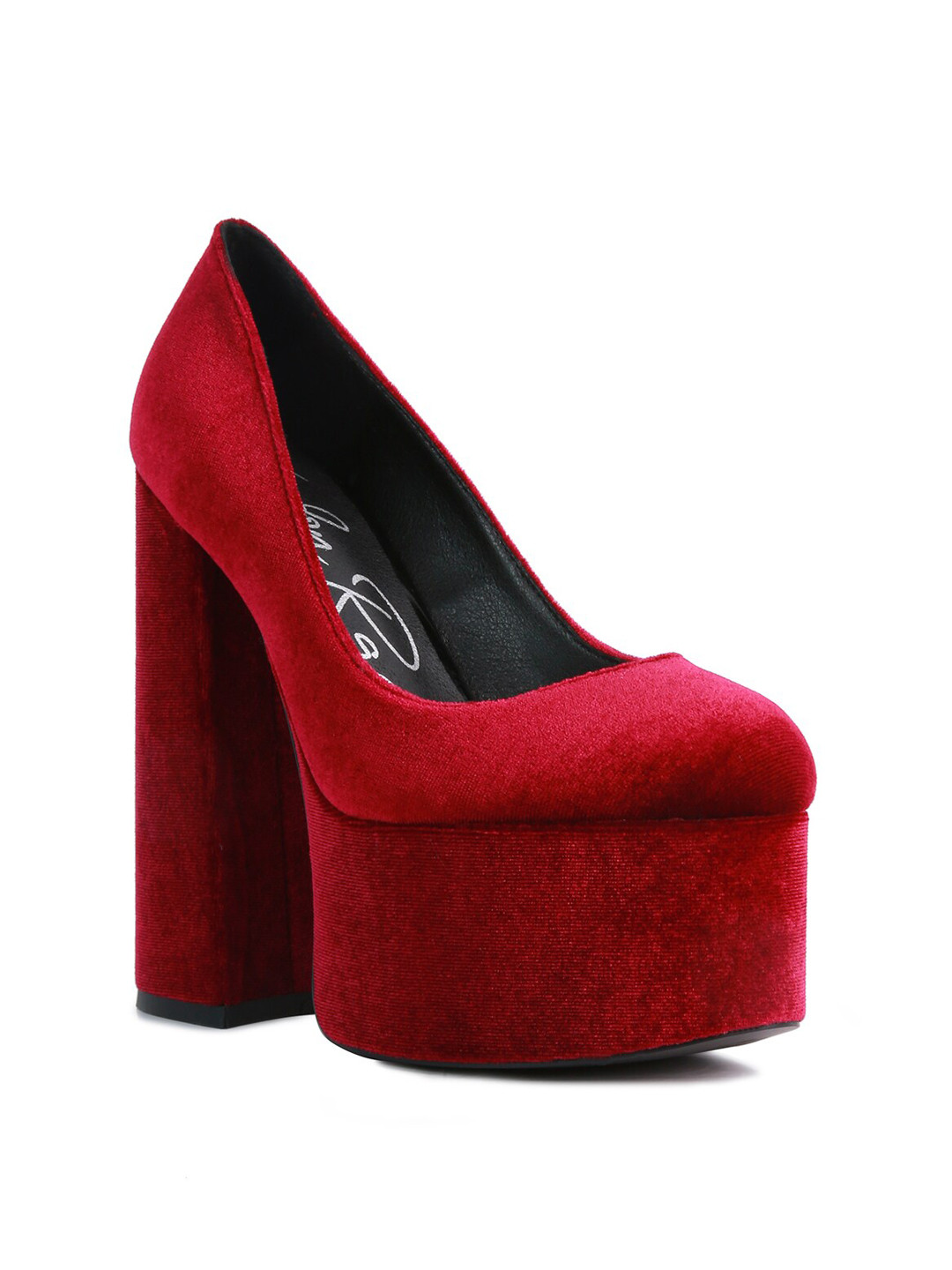 London Rag Burgundy Velvet Party Block Pumps Heels