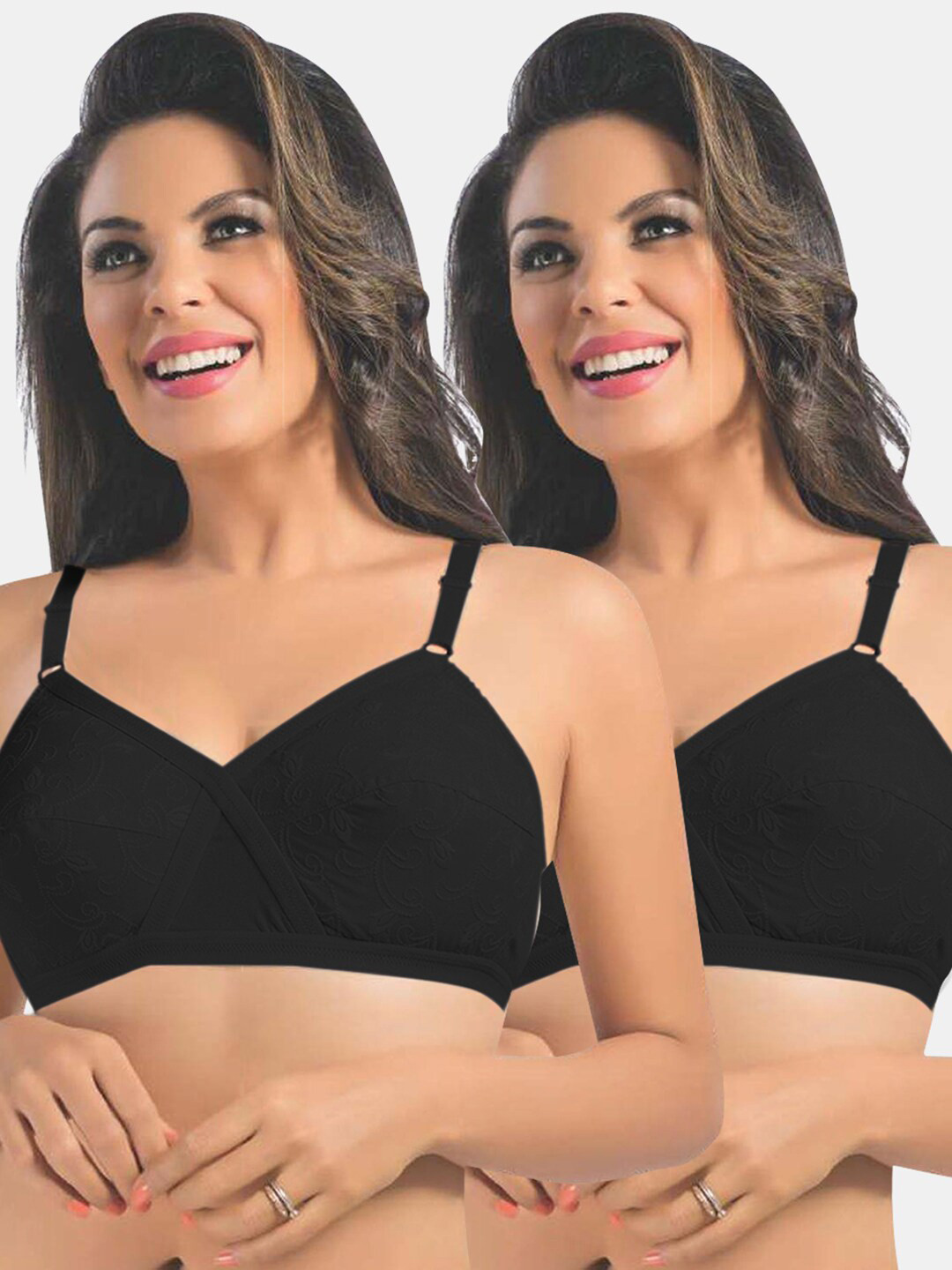 Sonari Black 2 Floral Everyday Pure Cotton Bra uniqueblackblack32C-