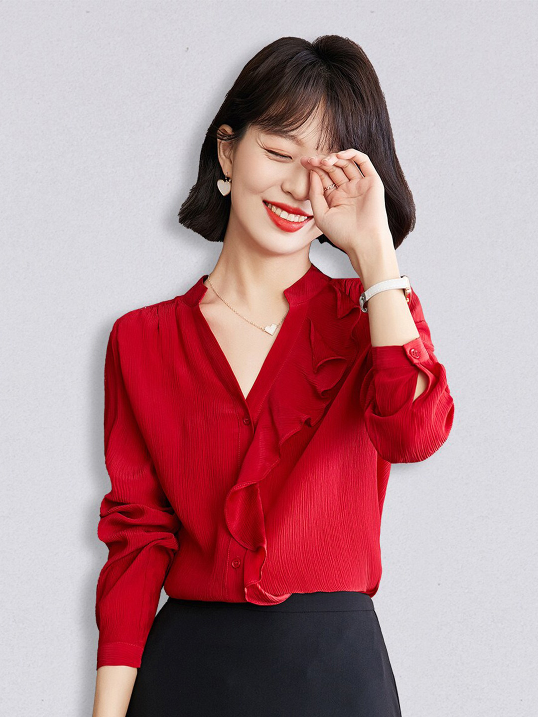 JC Collection Women Red Frills Casual Shirt