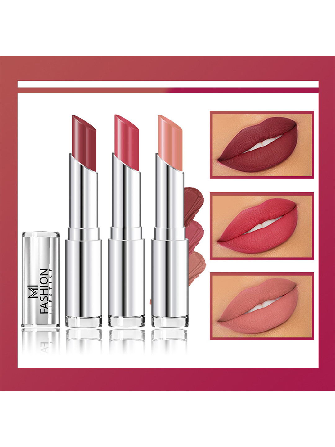 MI FASHION Set Of 3 Creme Matte Long Lasting Lipstick-10.5g-Brown-Dark Rose-Nude