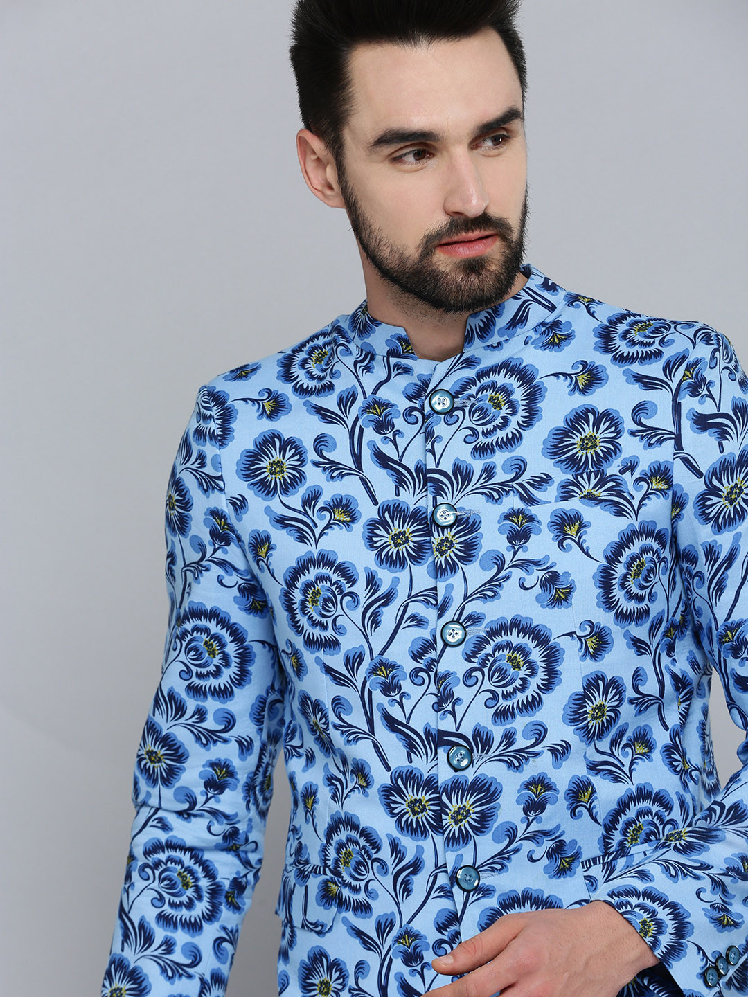SHOWOFF Men Blue Printed Single-Breasted Blazer
