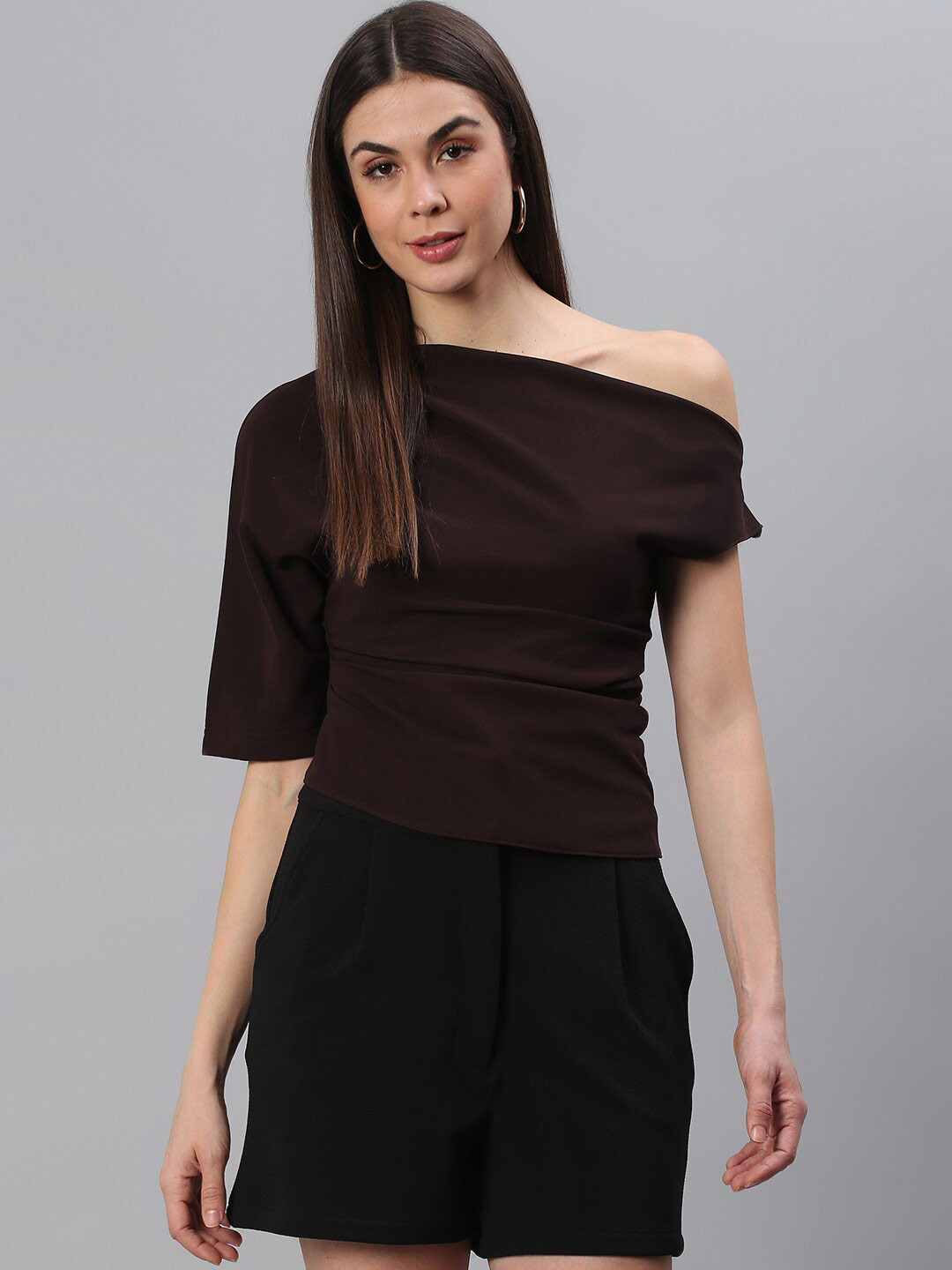 SCORPIUS Women Brown Off-Shoulder Top