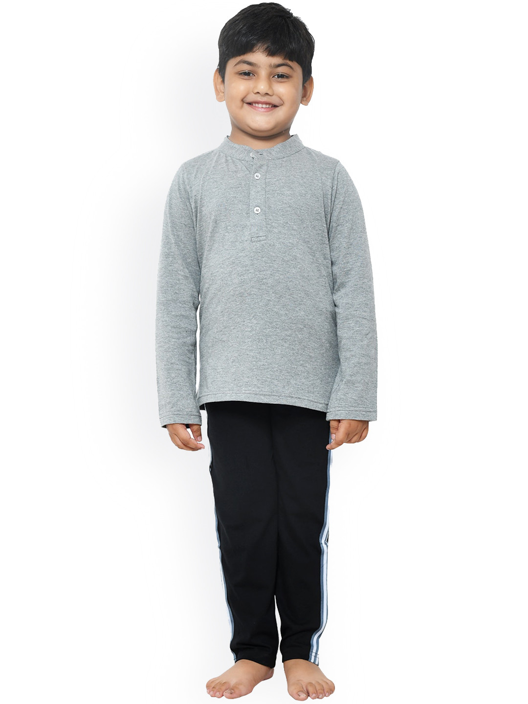 FUNKRAFTS Boys Grey & White Pure Cotton Night suit