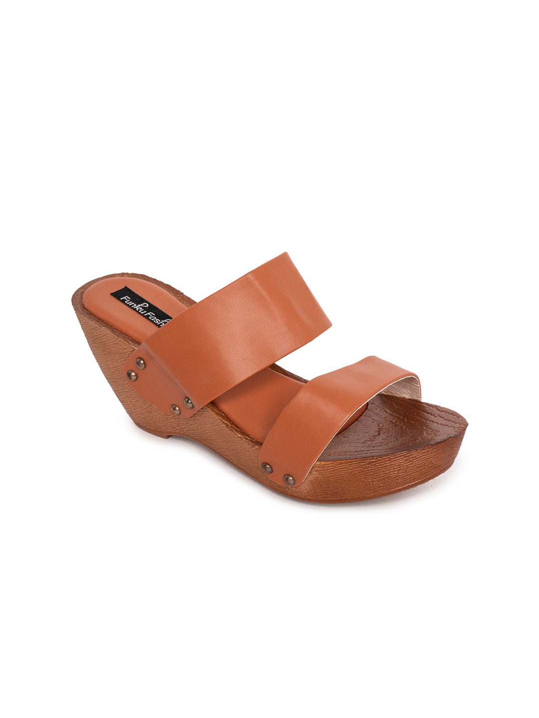 Funku Fashion Tan Wedge Synthetic Sandals Heels