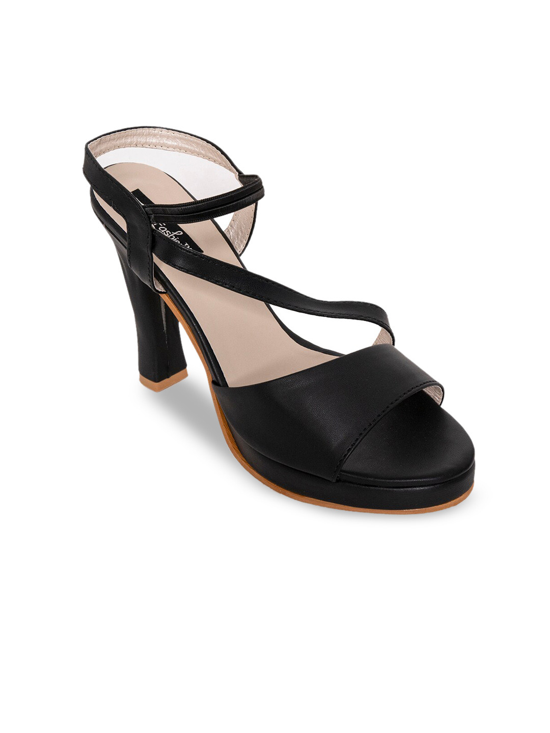 Funku Fashion Black Block Sandals With Buckles Heels