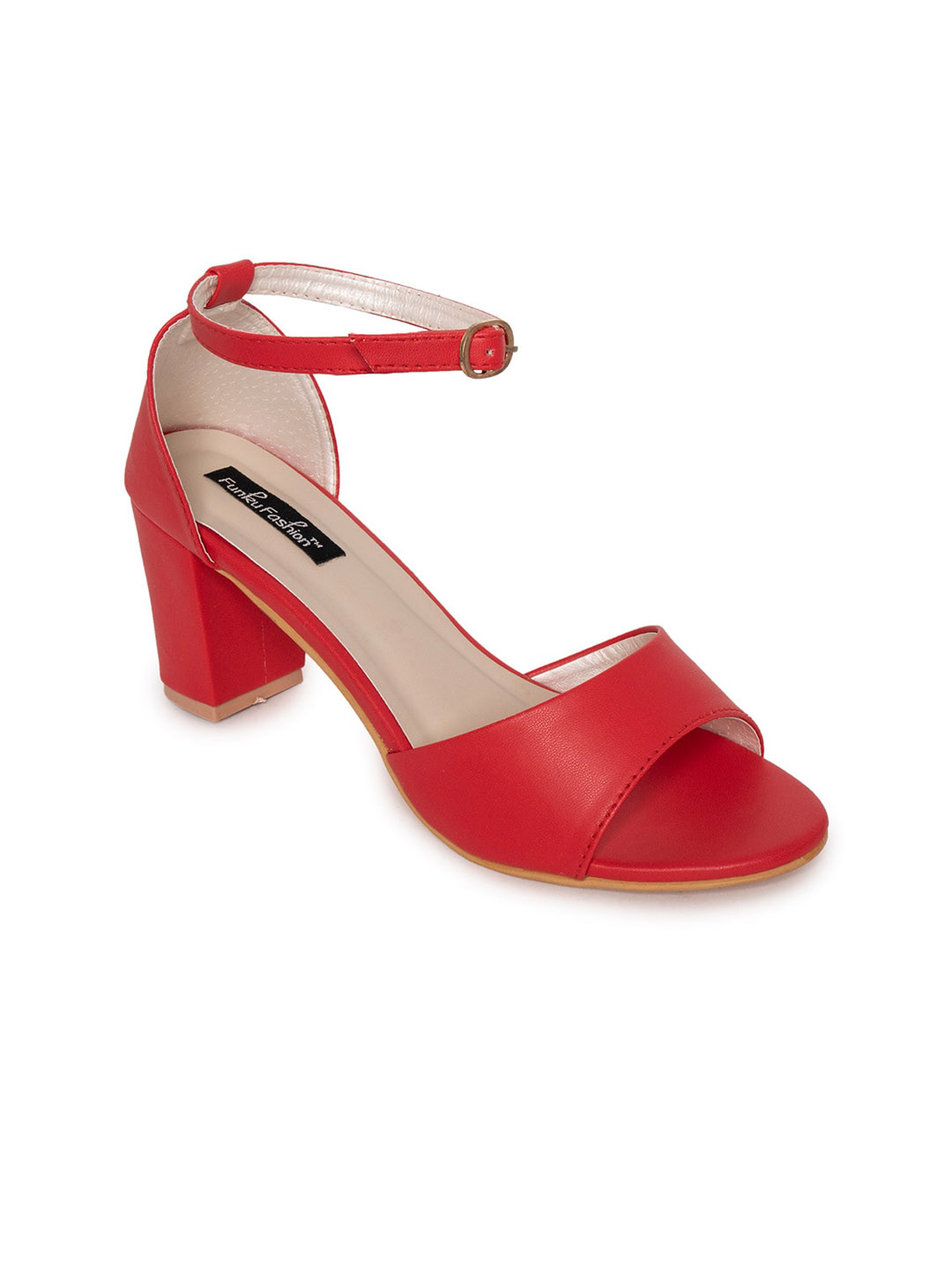 Funku Fashion Red Block Heels with Buckles