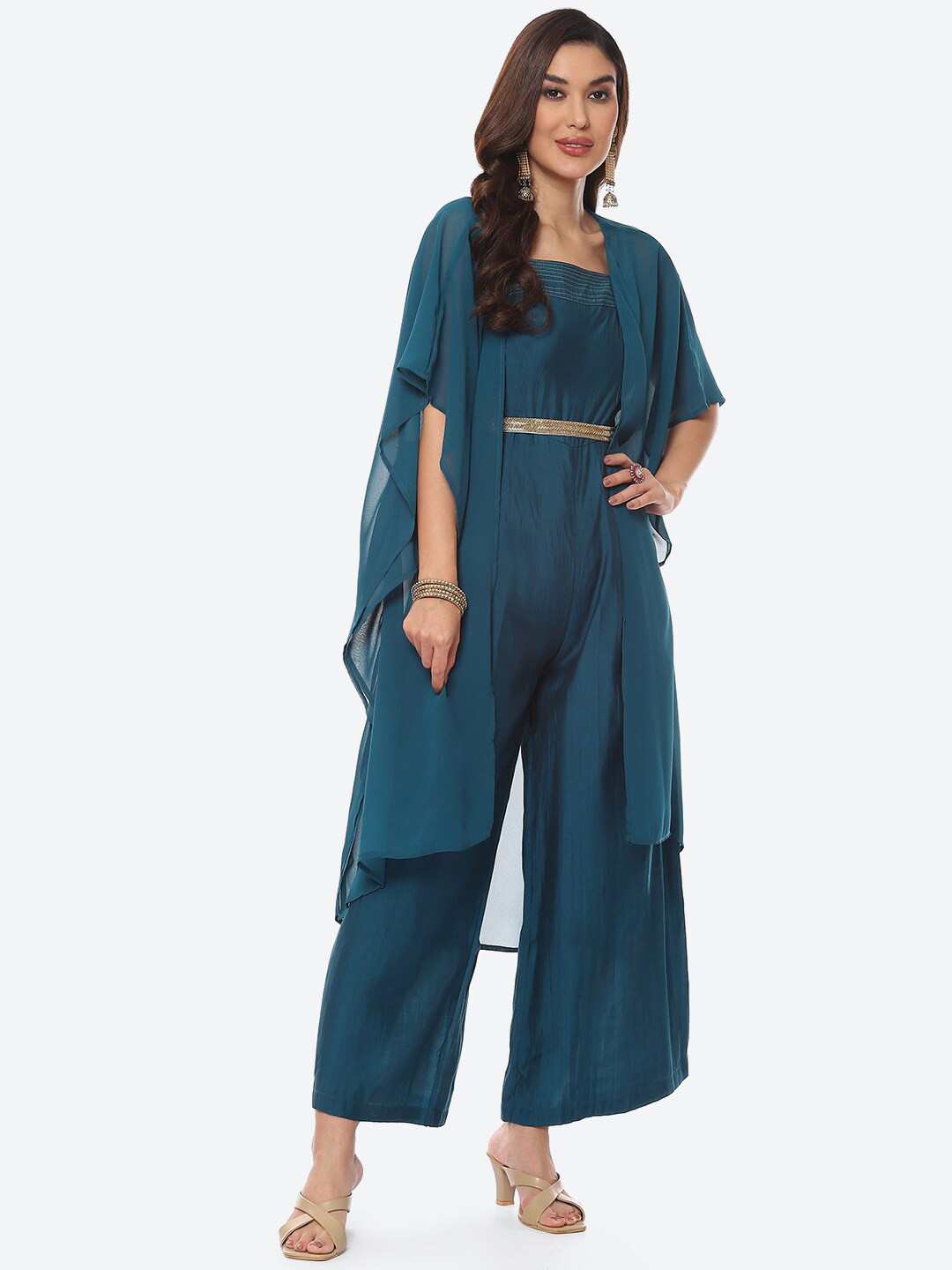 Biba Women Teal Basic Jumpsuit With Jacket And Belt