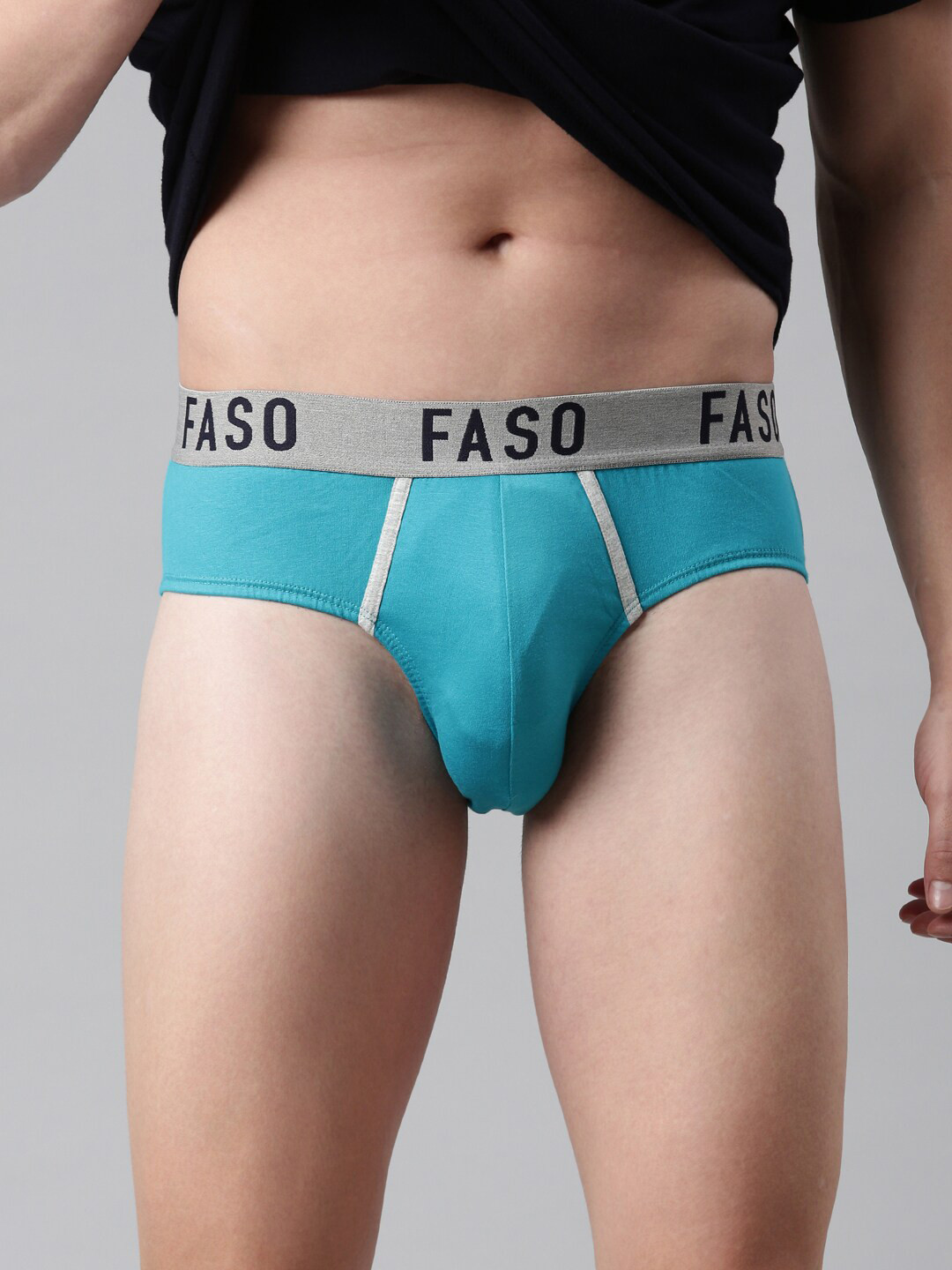 FASO Men Wine Teal Solid Cotton Briefs FA1005