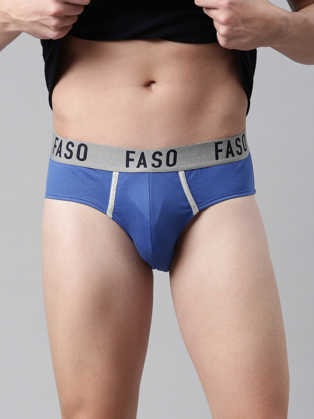 FASO Men Blue & Grey Pure Cotton Basic Briefs FA1005