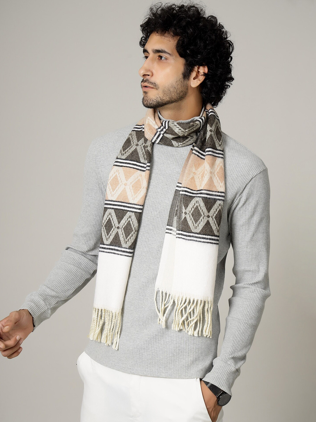 HANDICRAFT PALACE Men Orange & White Printed Mufflers