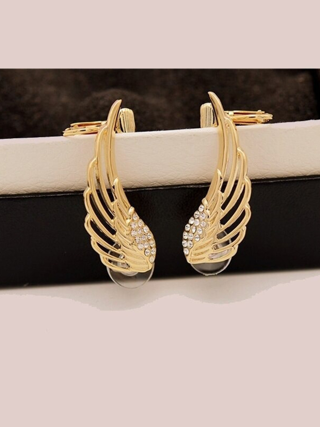 Pinapes Gold Plated & White Wings Ear Cuff Earrings