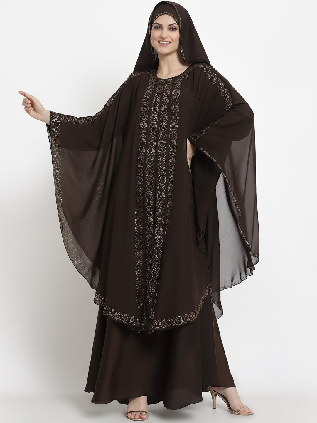 Arrabi Women Brown Solid Burqa With Scarf
