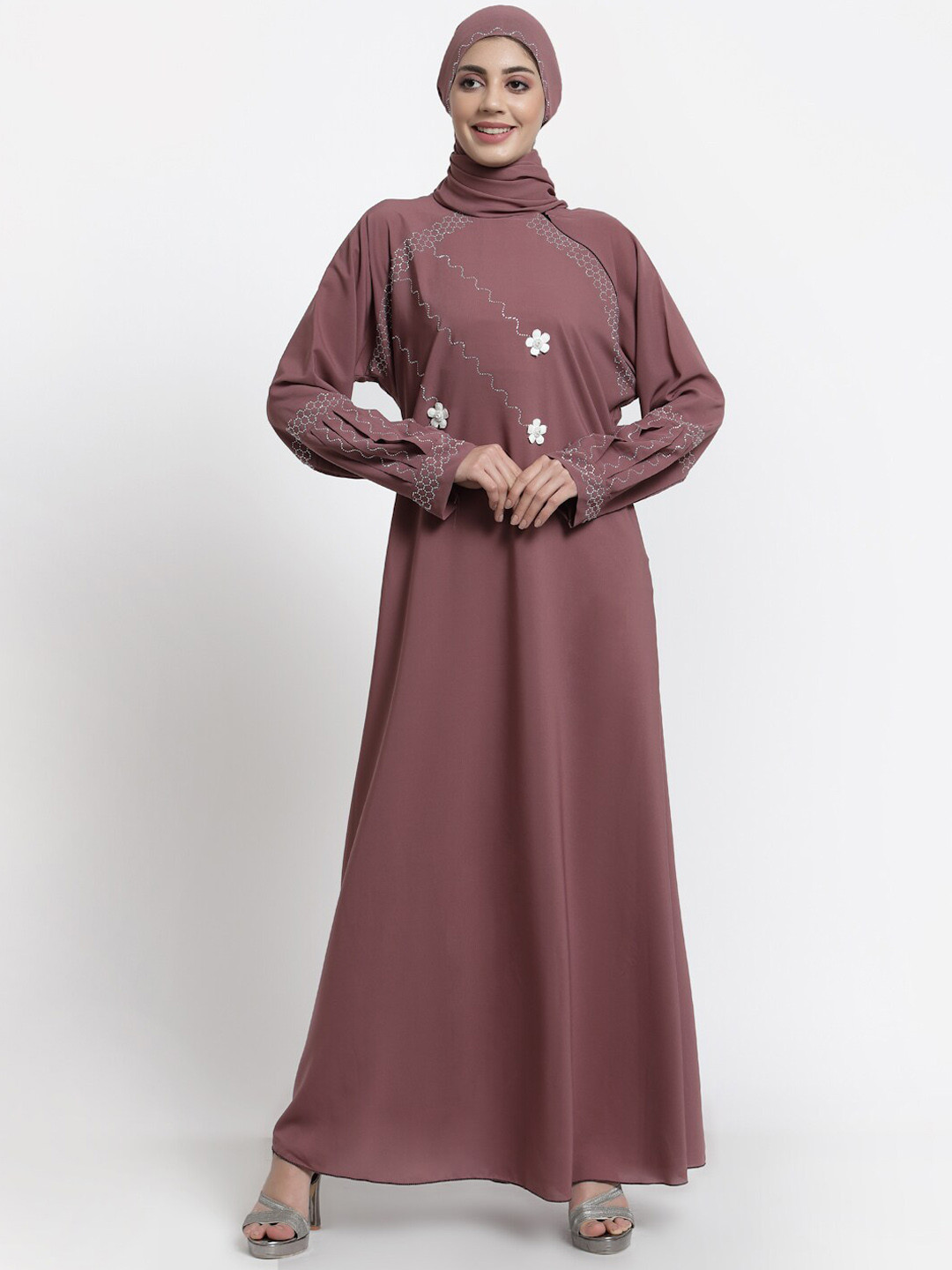 Arrabi Women Pink Solid Burqa With Scarf