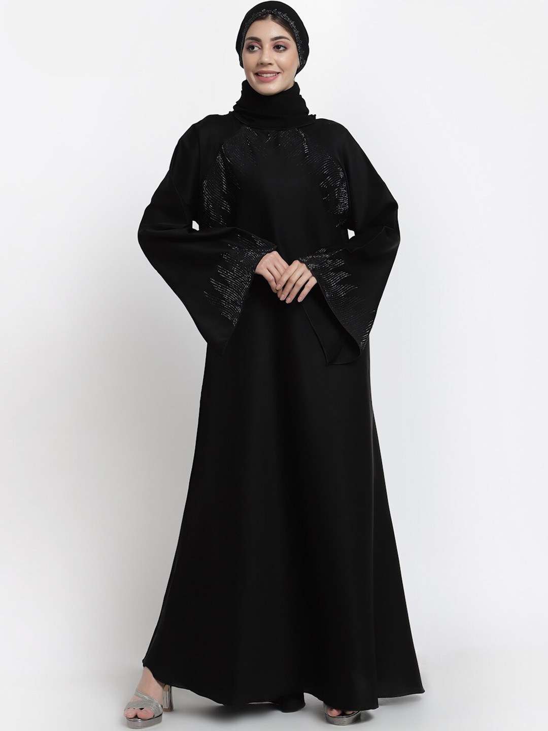 Arrabi Women Black Embroidered Burqas With Scarf