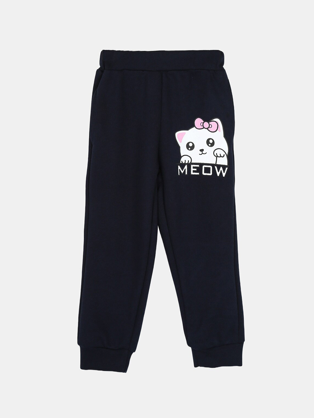 Wyld Sprog Girls Navy Blue Graphic Printed Cotton joggers