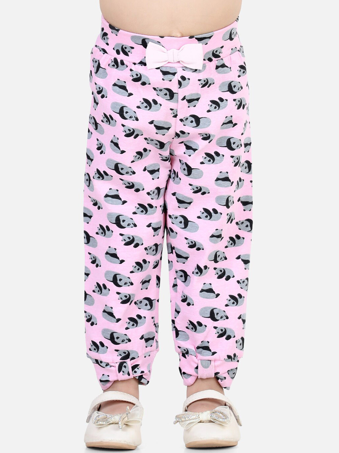 BownBee Girls Pink & Grey Printed Cotton Joggers