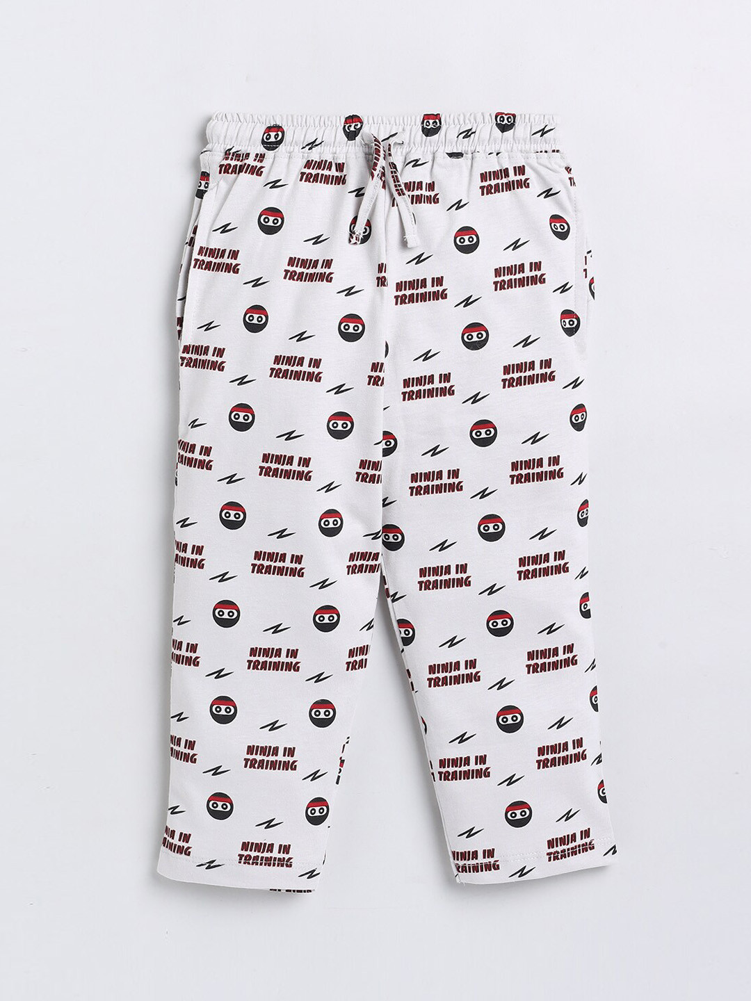 Nottie Planet Girls Grey Ninja Printed Pure Cotton Drawstrings Track Pants
