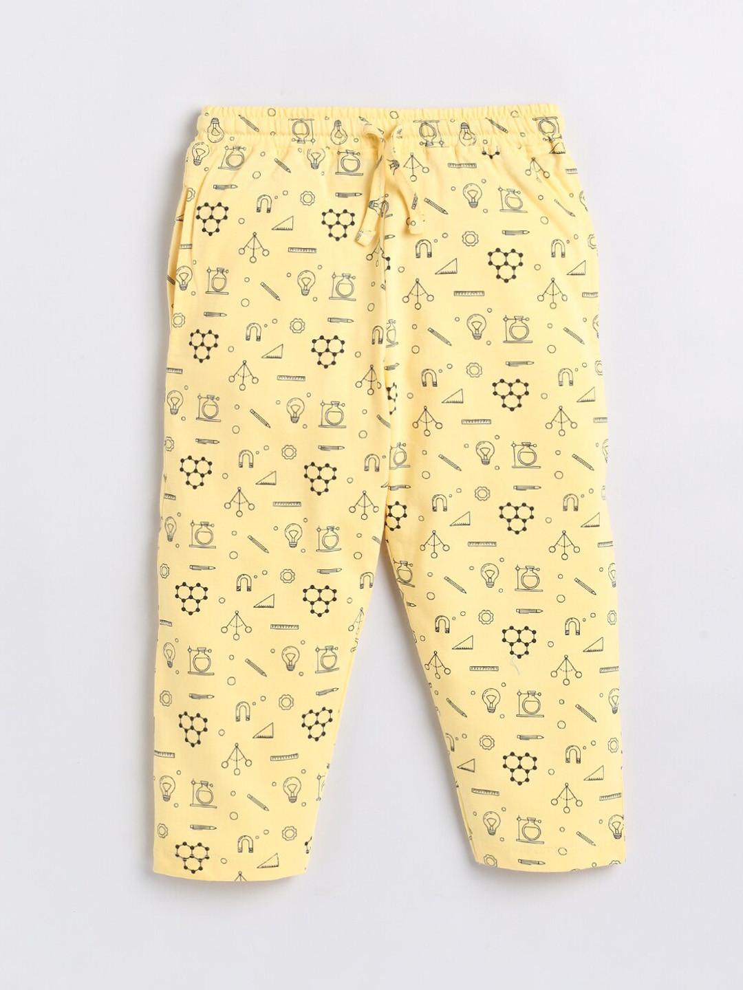 Nottie Planet Girls Yellow & Black Printed Pure Cotton Track Pants