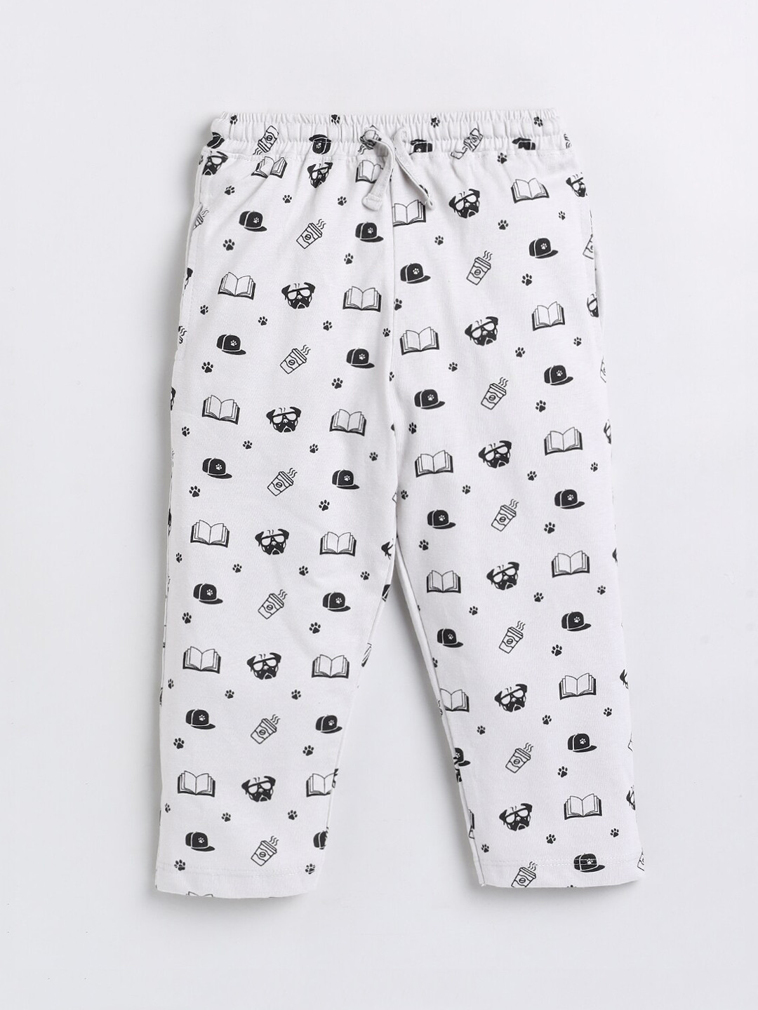 Nottie Planet Girls Grey Book Printed Pure Cotton Track Pants