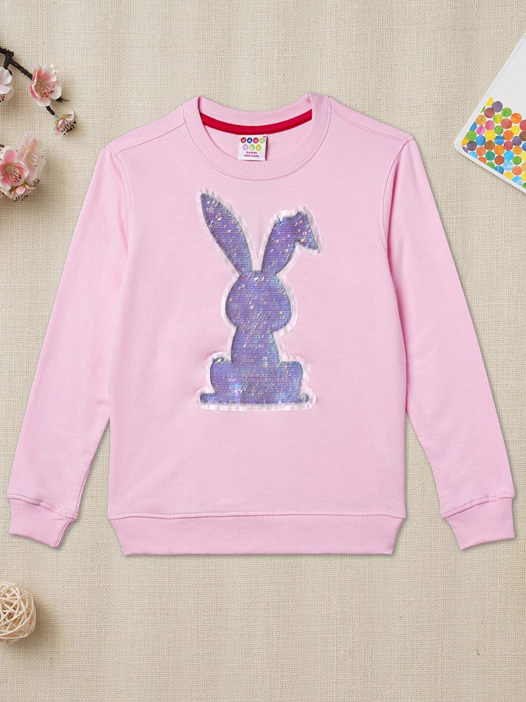 ZION Girls Rose Embellished Cotton Sweatshirt