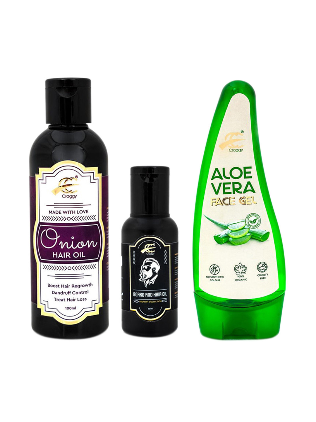 Craggy Cosmetic Set Of 3 Onion Hair Oil Beard Oil & Face Gel
