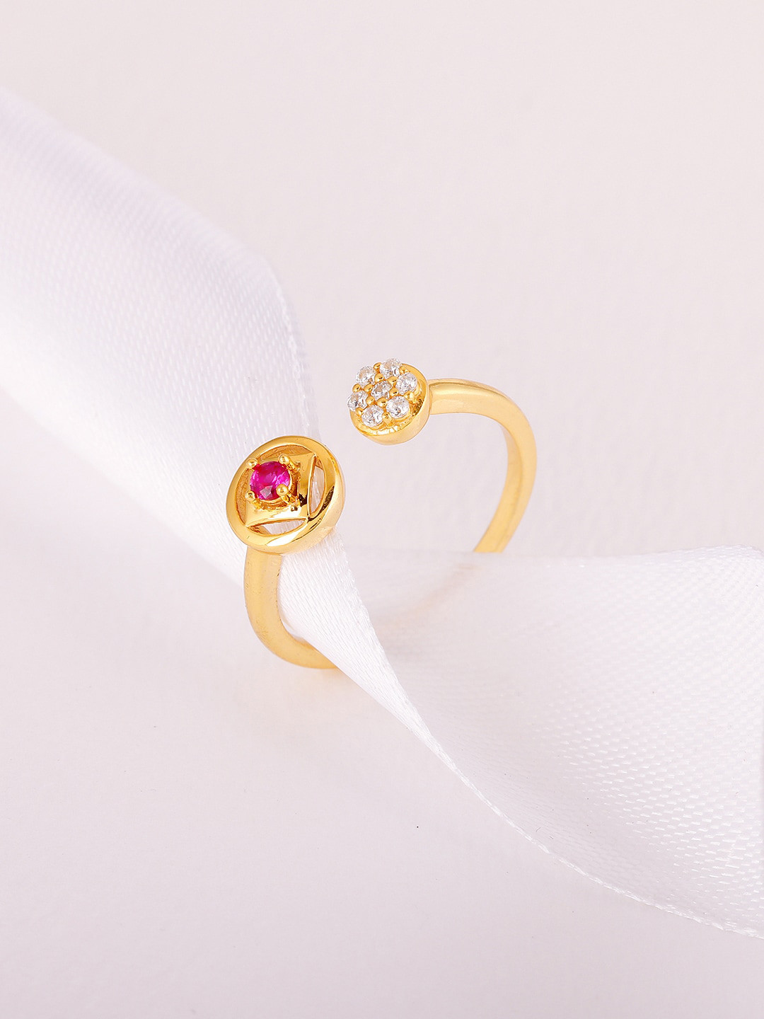 GIVA 92.5 Sterling Silver Gold-Plated White & Pink Stone-Studded Finger Ring