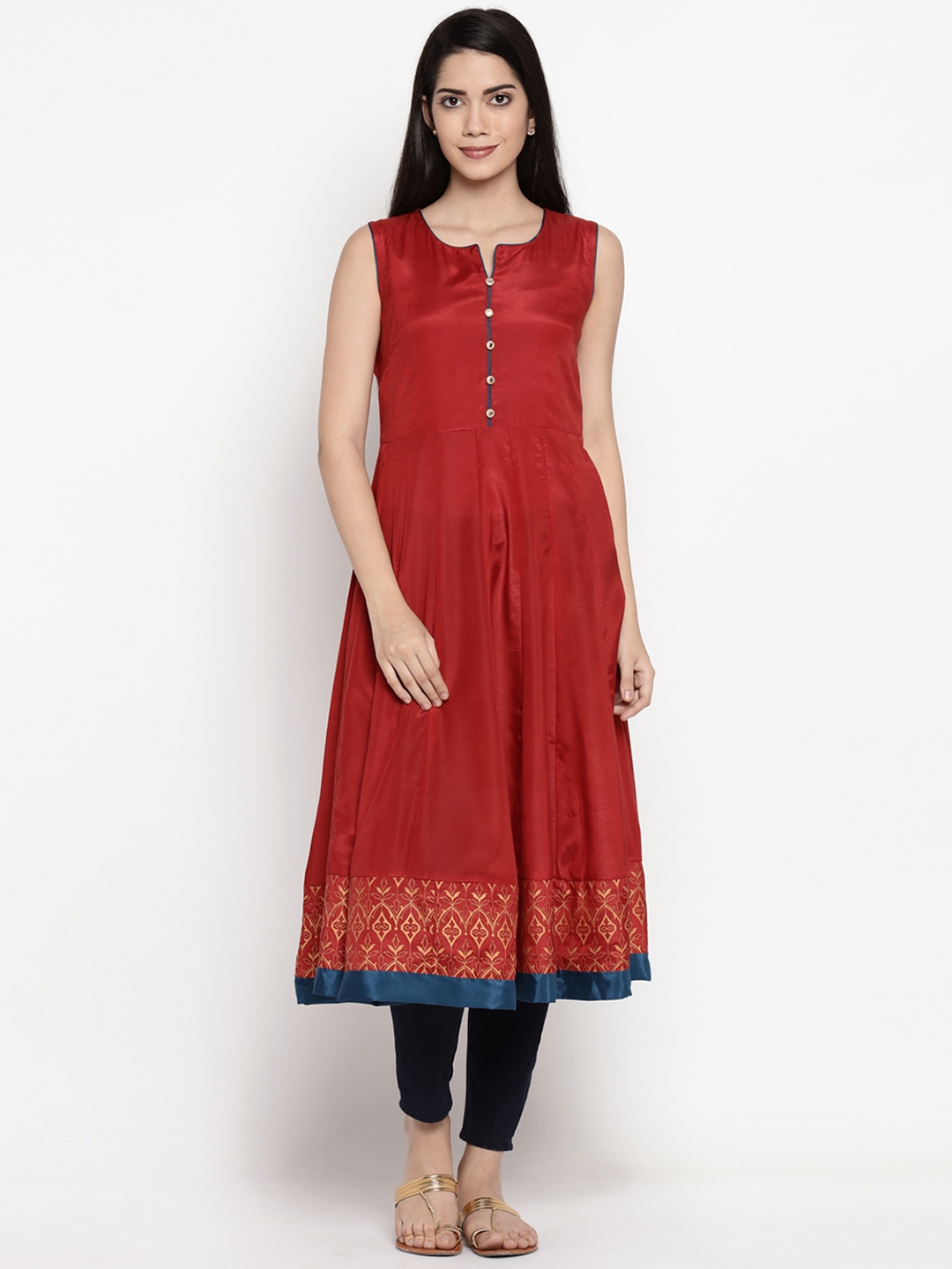 RANGMANCH BY PANTALOONS Burgundy Floral Embroidered Ethnic Midi Dress   Absolutely Desi