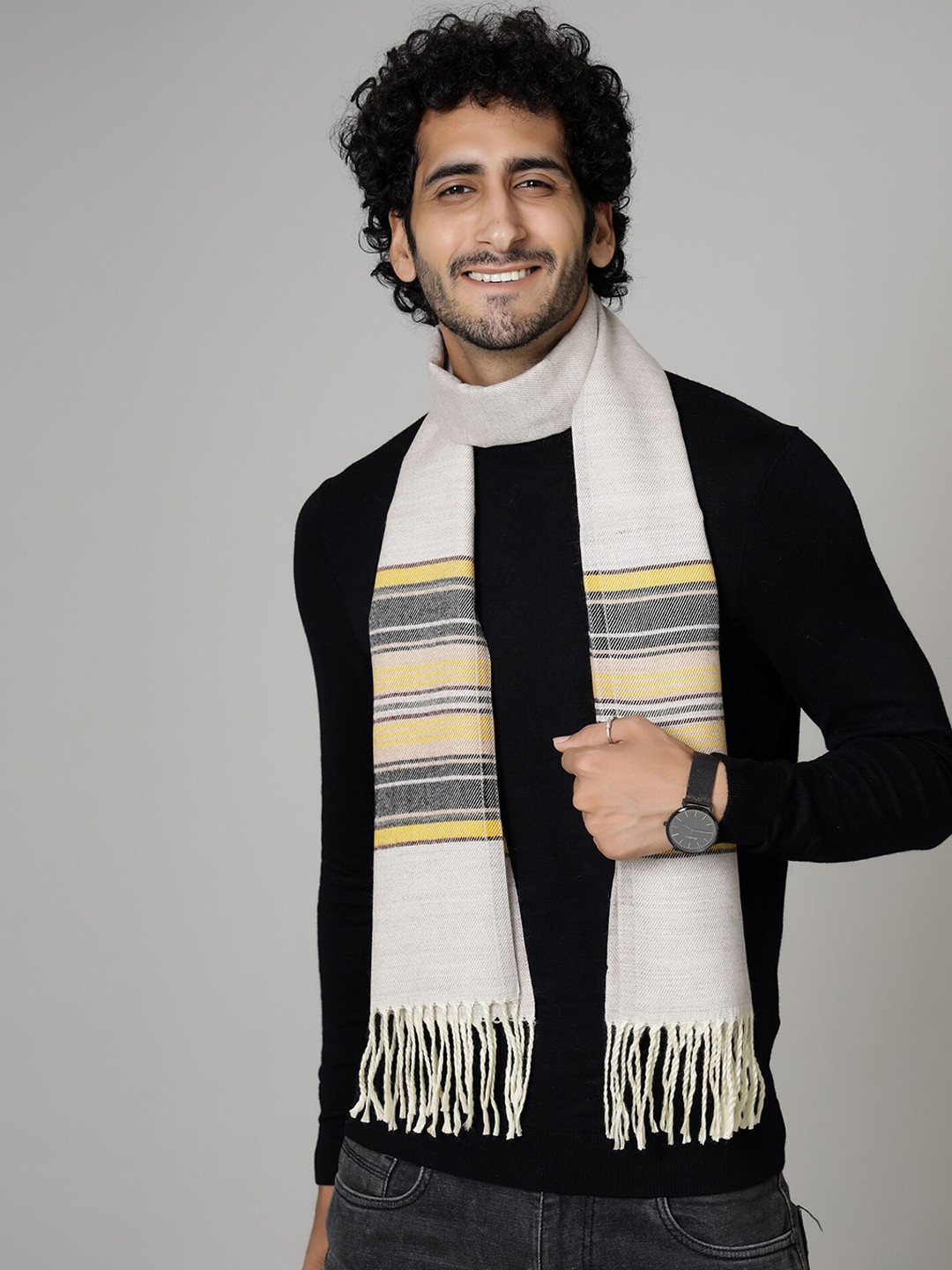 HANDICRAFT PALACE Men Purple Striped Wool Muffler