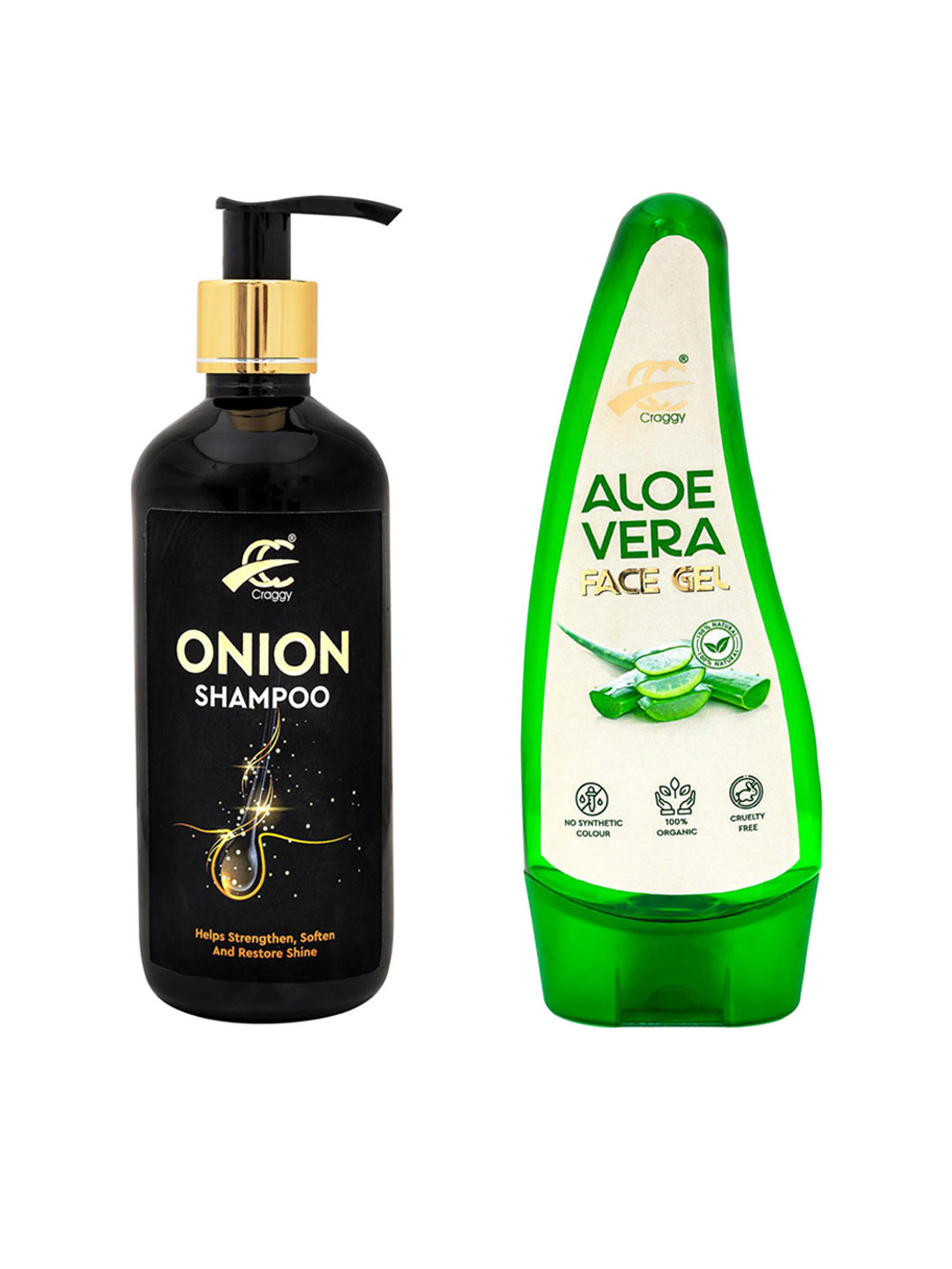 Craggy Cosmetic Unisex Pack of 2 Onion Shampoo & Aloe Vera Face Gel